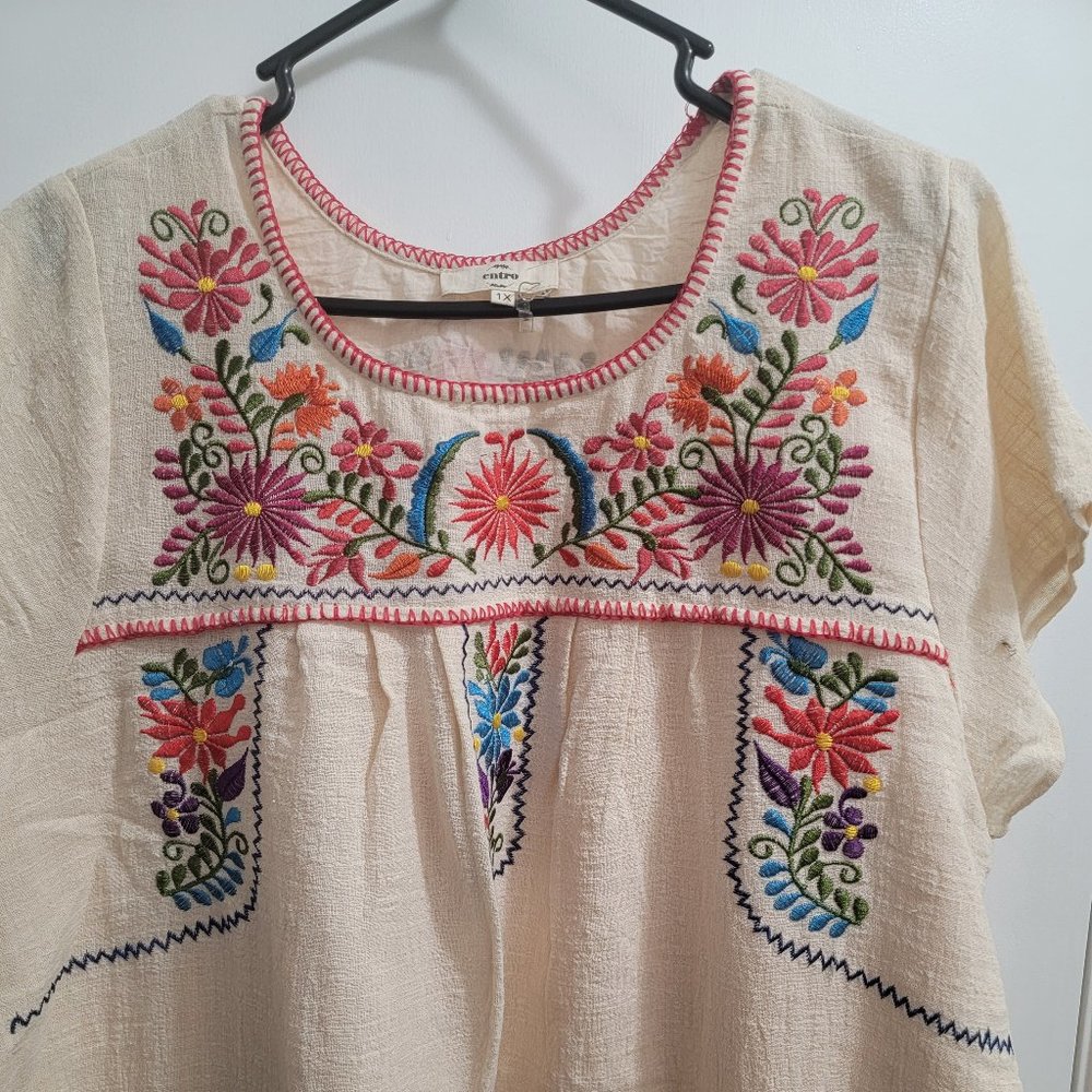 Entro Embroidered Mexican Tunic Top- Mini Dress  Women’s 1X